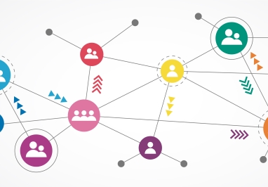 Image of a web of circles in communication with each other.
