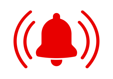 Image of Bell with ringing lines around the bell. Image is red